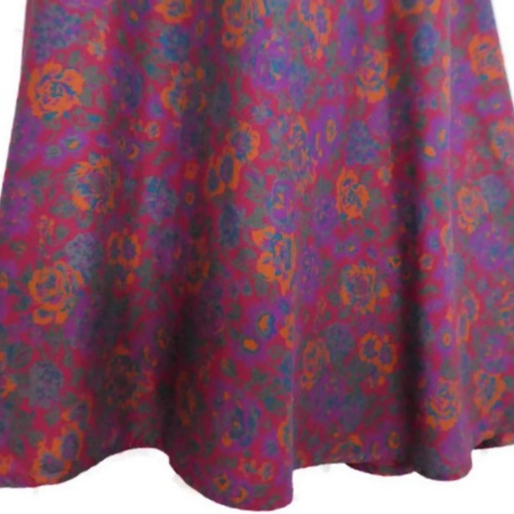 Vintage Dress Long Floral Modest Back Zip Flare Shoulder Pads Pockets L - Picture 3 of 8
